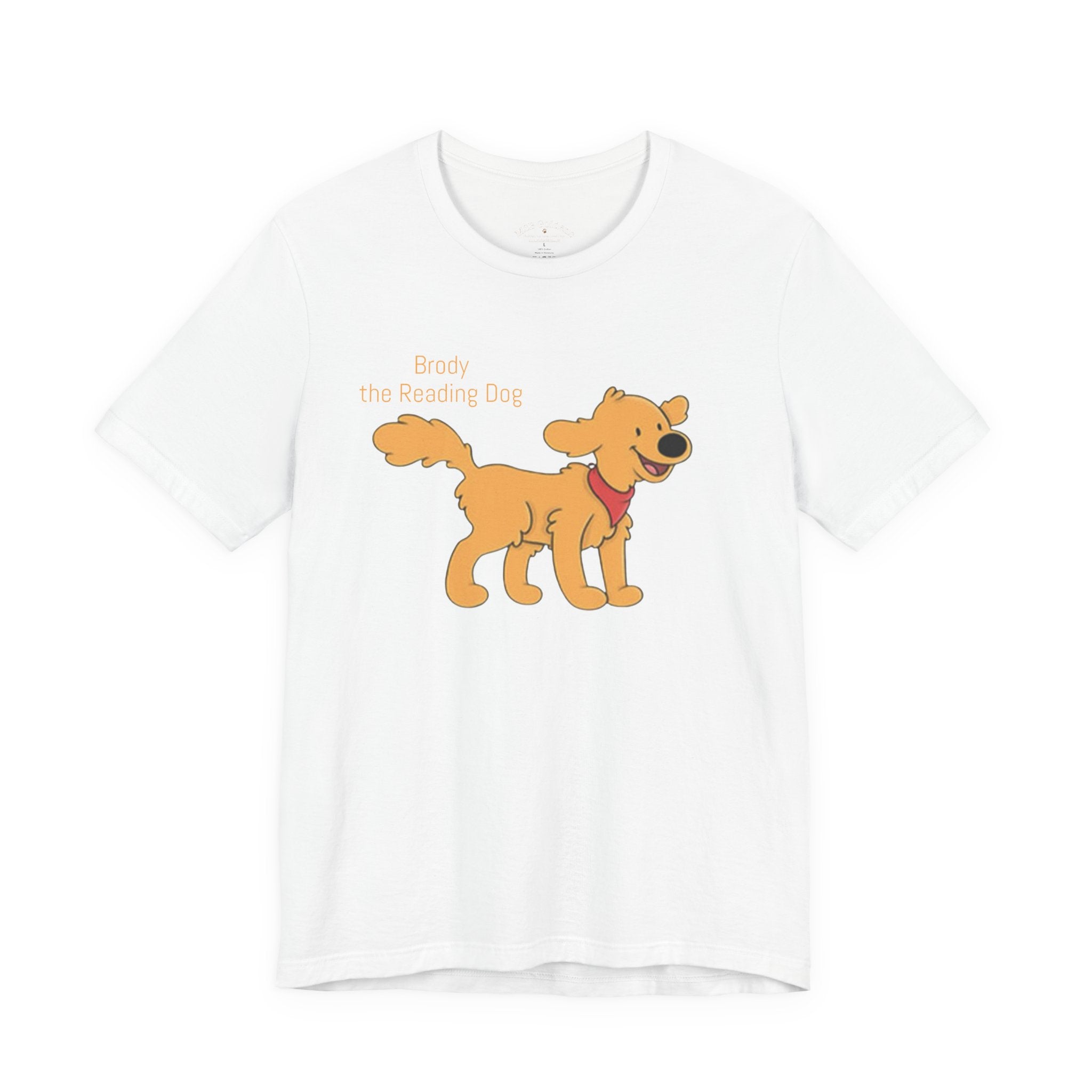 Happy Golden Retriever Dog T‑Shirt — "Brody the Reading Dog" Cute Cartoon Tee