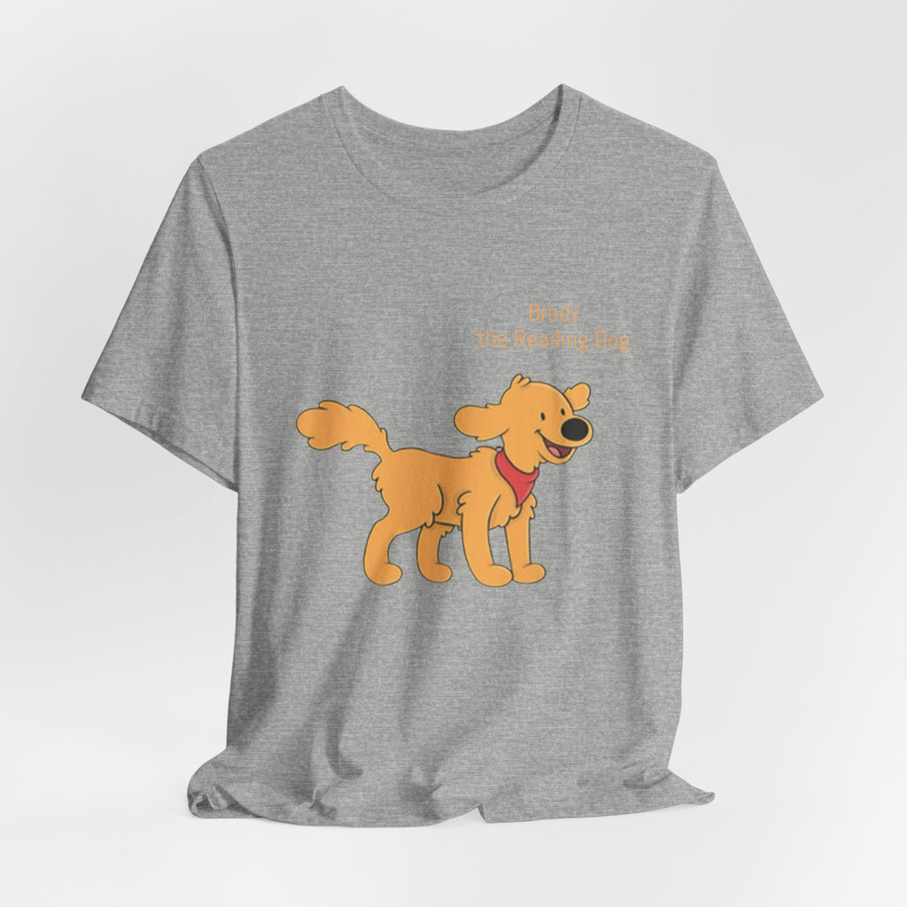 Happy Golden Retriever Dog T‑Shirt — "Brody the Reading Dog" Cute Cartoon Tee