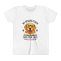 Youth Tee — "My Reading Coach Has Four Legs" Golden Retriever Kids Shirt