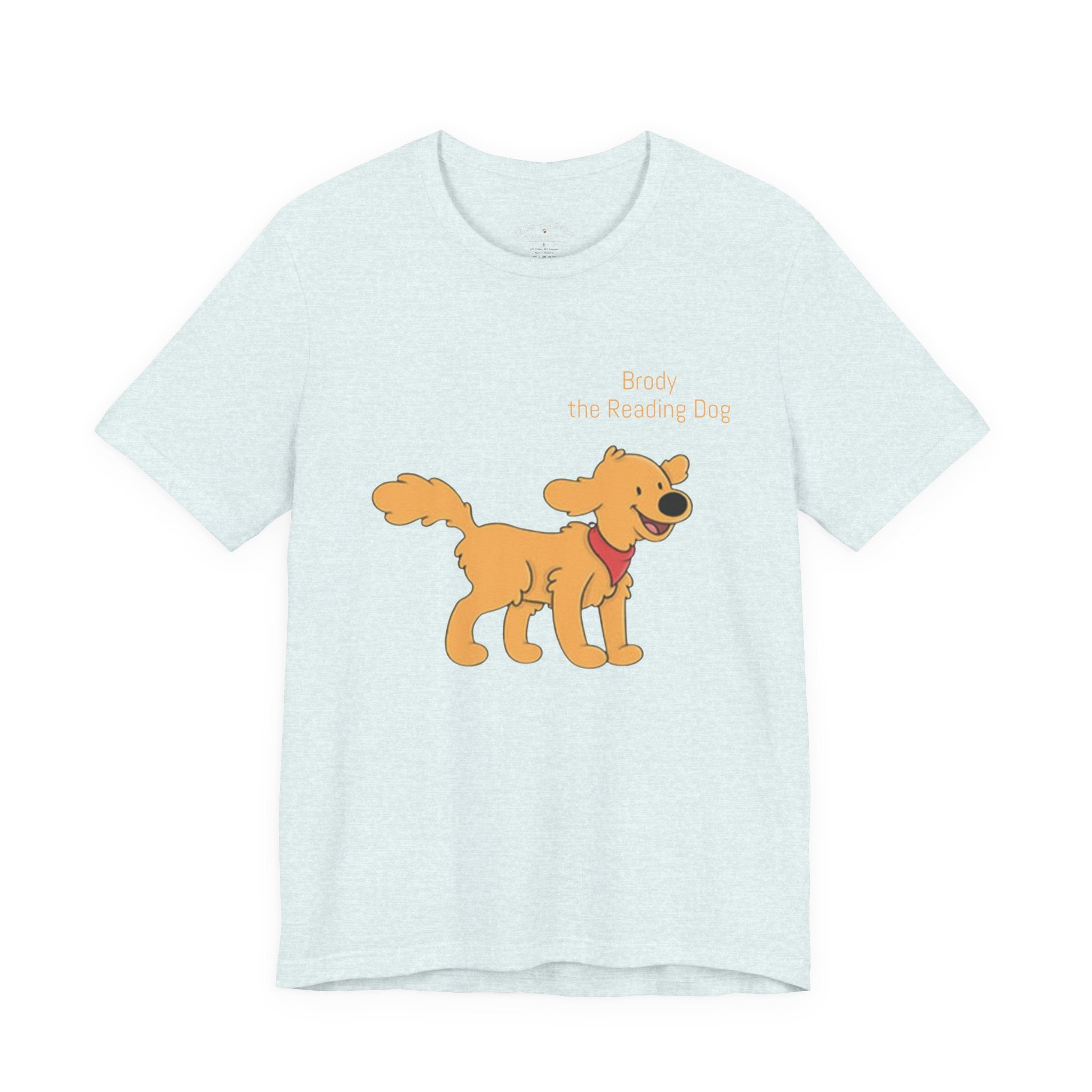 Happy Golden Retriever Dog T‑Shirt — "Brody the Reading Dog" Cute Cartoon Tee