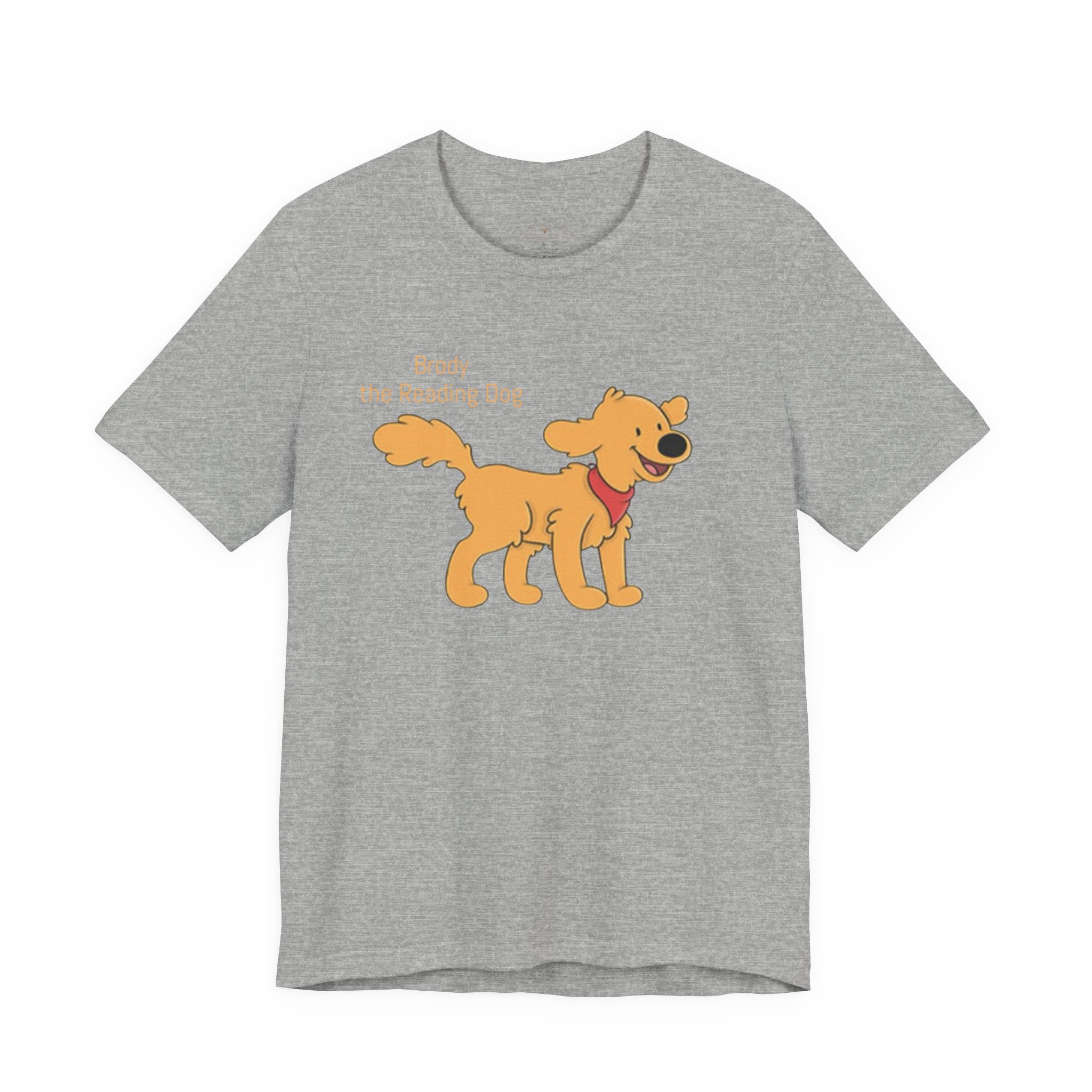 Happy Golden Retriever Dog T‑Shirt — "Brody the Reading Dog" Cute Cartoon Tee