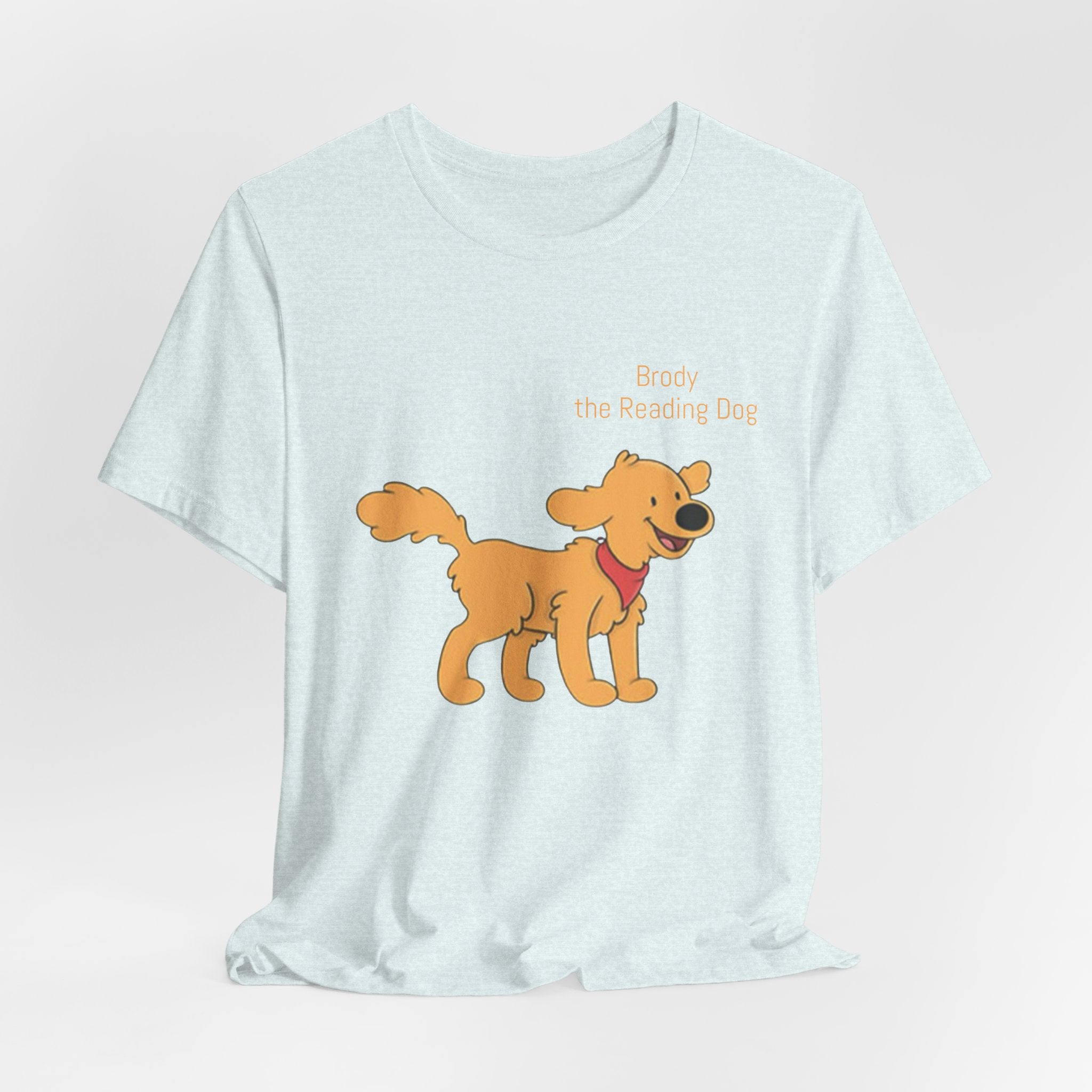 Happy Golden Retriever Dog T‑Shirt — "Brody the Reading Dog" Cute Cartoon Tee