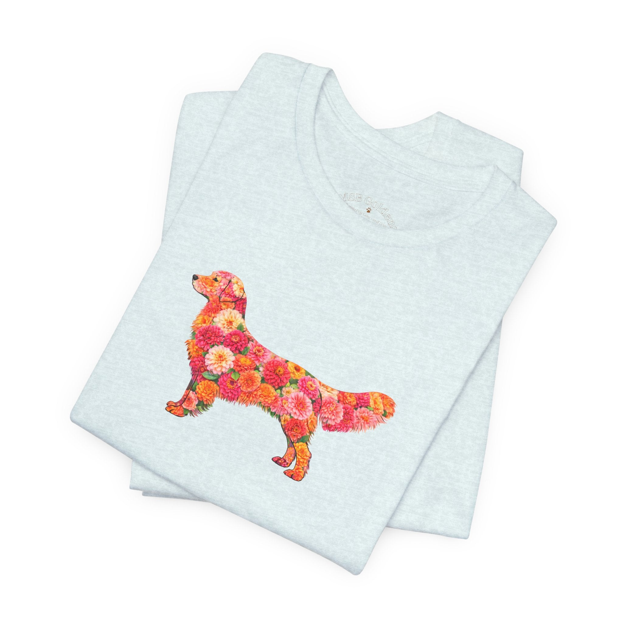 Floral Golden Retriever T-Shirt — Cute Dog Silhouette with Flower Pattern
