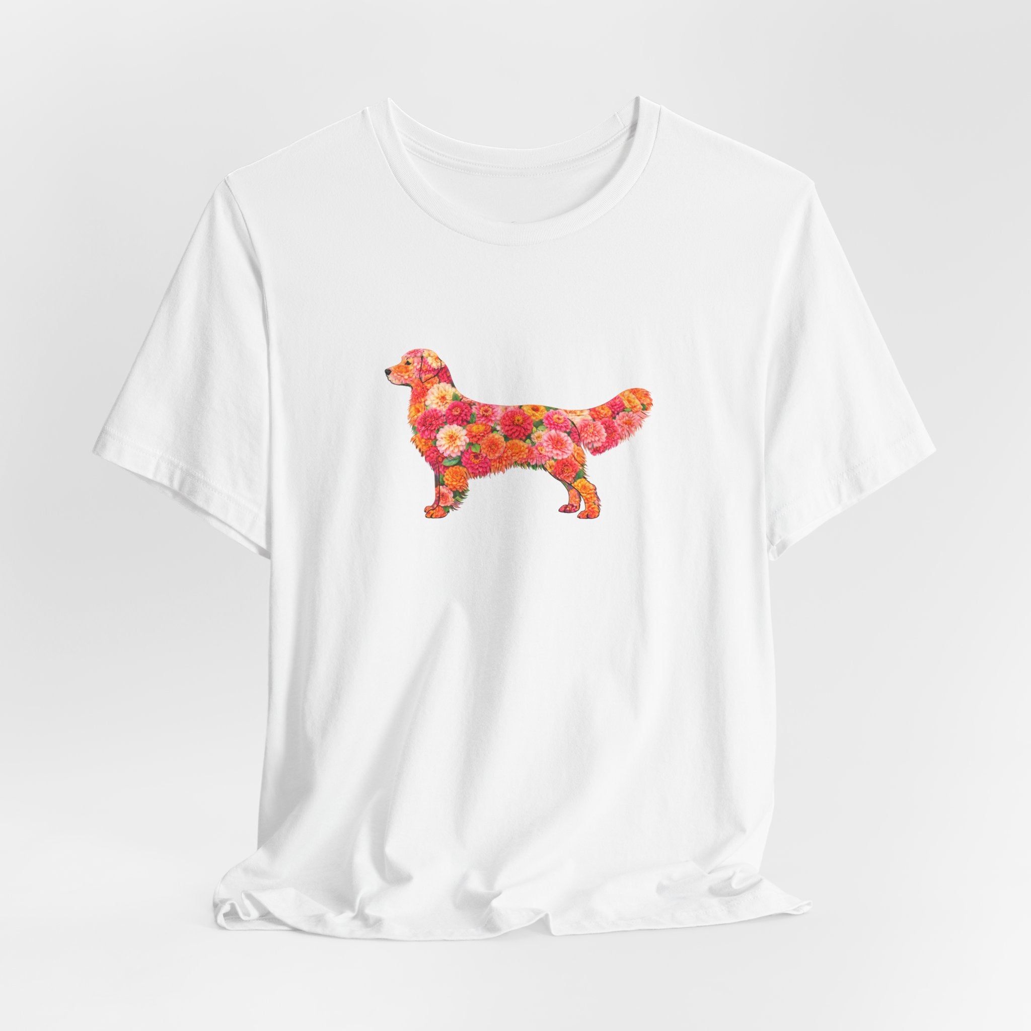 Floral Golden Retriever T-Shirt — Cute Dog Silhouette with Flower Pattern