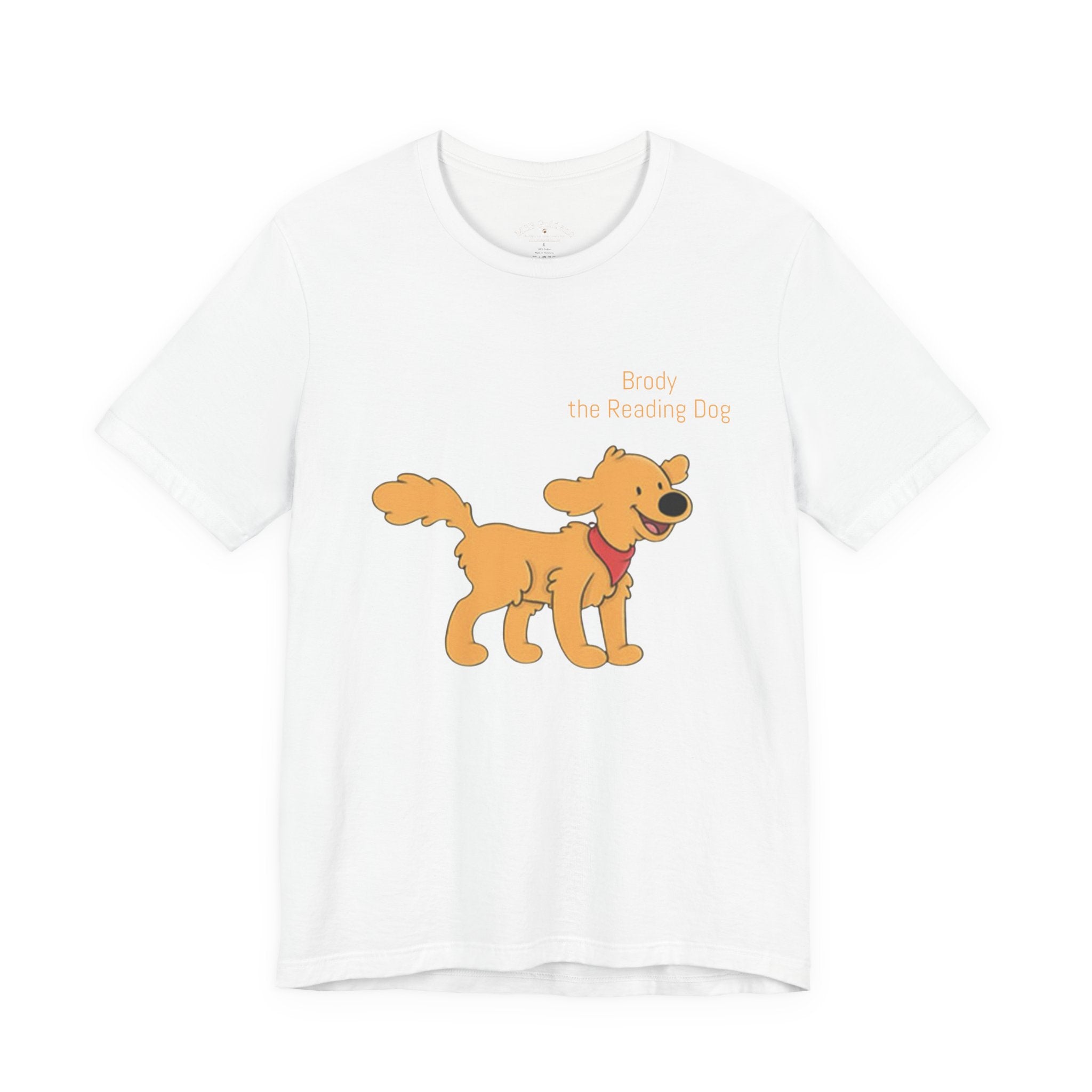 Happy Golden Retriever Dog T‑Shirt — "Brody the Reading Dog" Cute Cartoon Tee