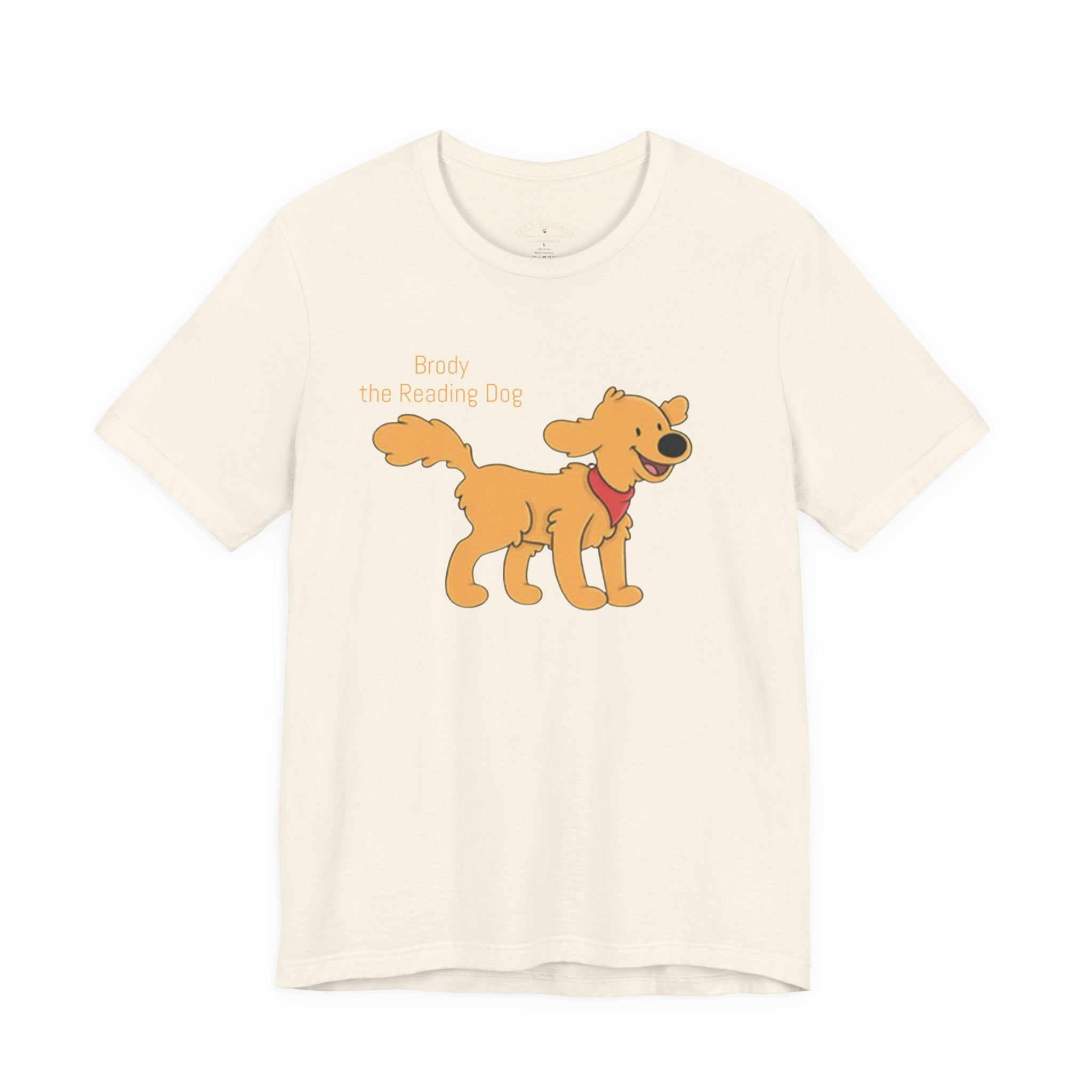 Happy Golden Retriever Dog T‑Shirt — "Brody the Reading Dog" Cute Cartoon Tee