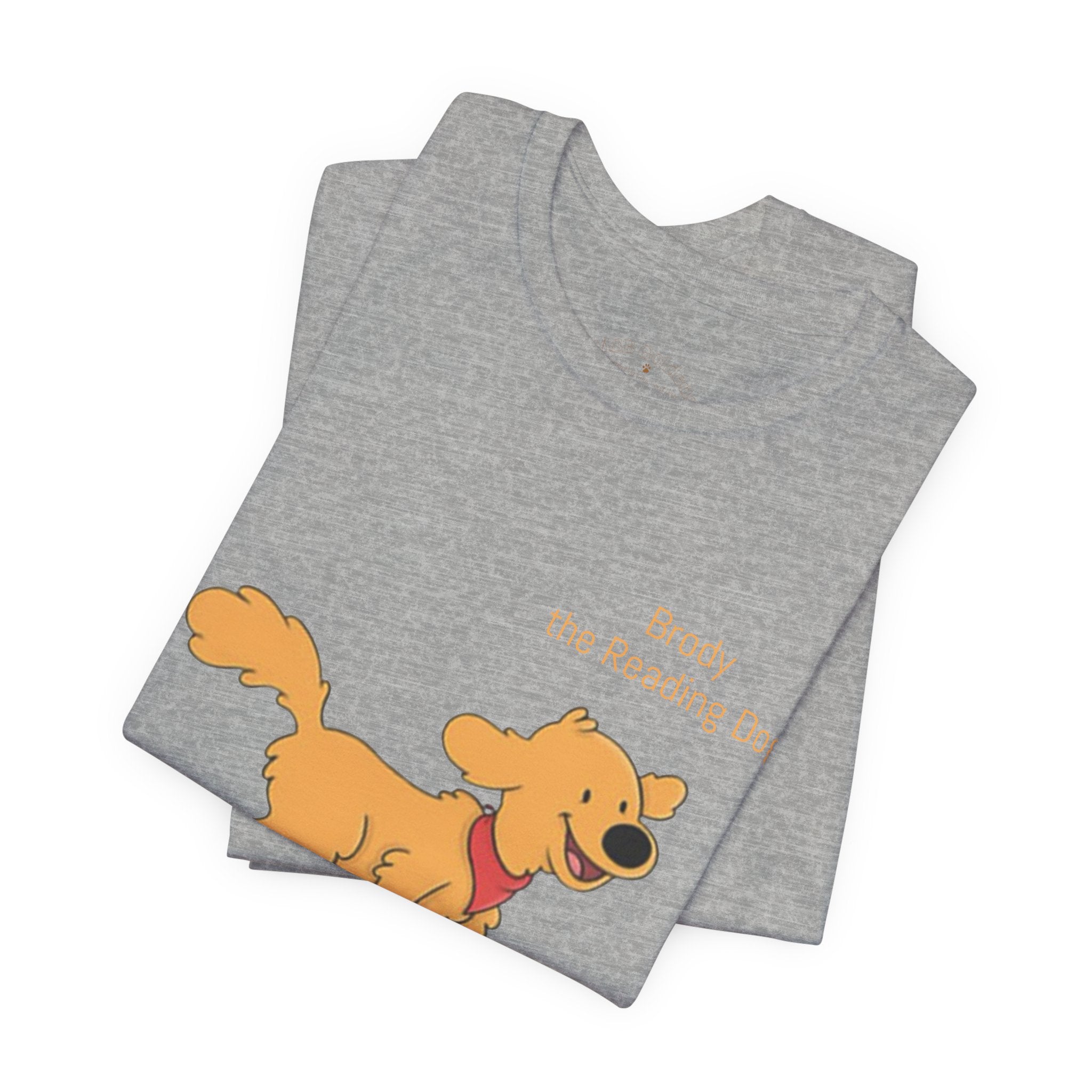 Happy Golden Retriever Dog T‑Shirt — "Brody the Reading Dog" Cute Cartoon Tee