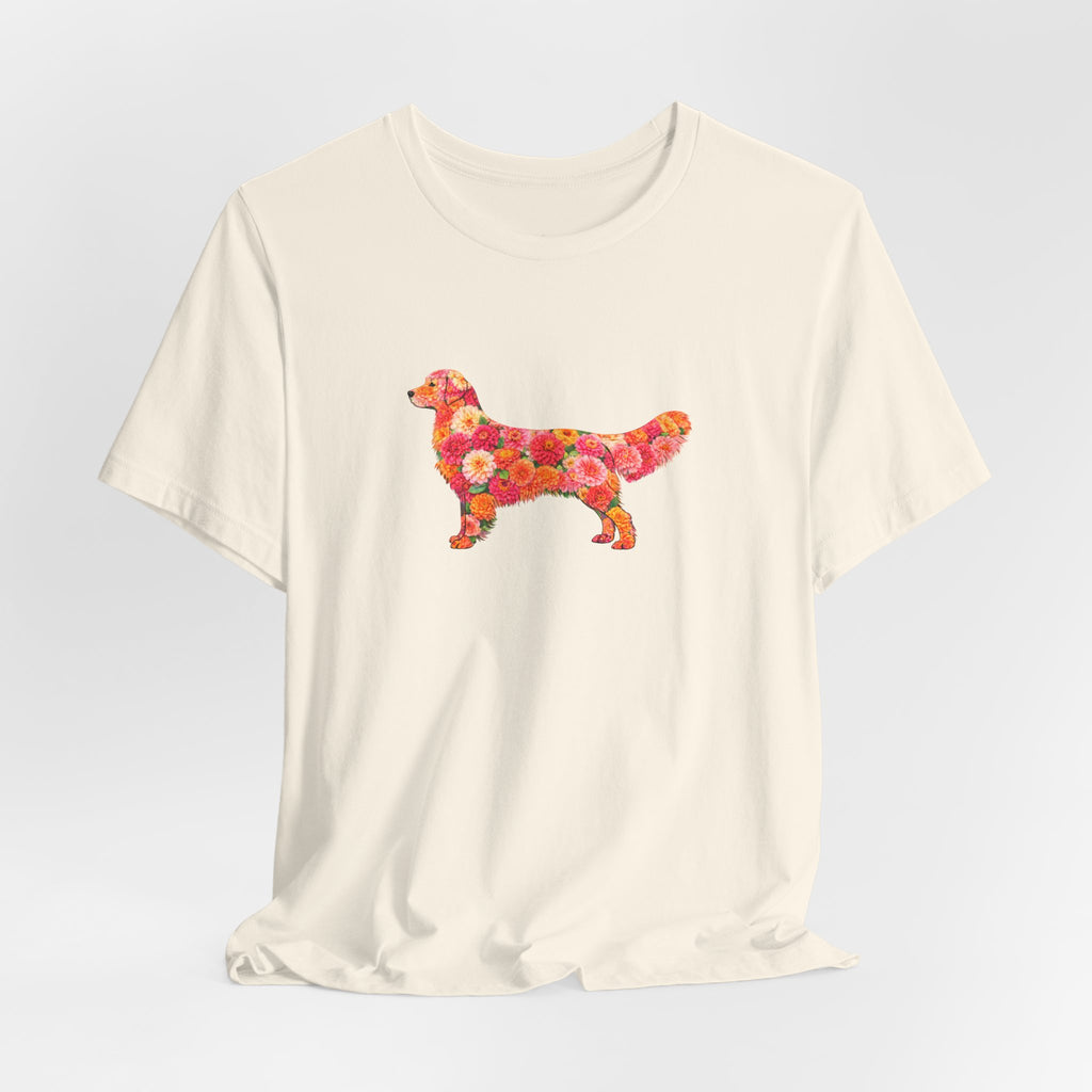 Floral Golden Retriever T-Shirt — Cute Dog Silhouette with Flower Pattern