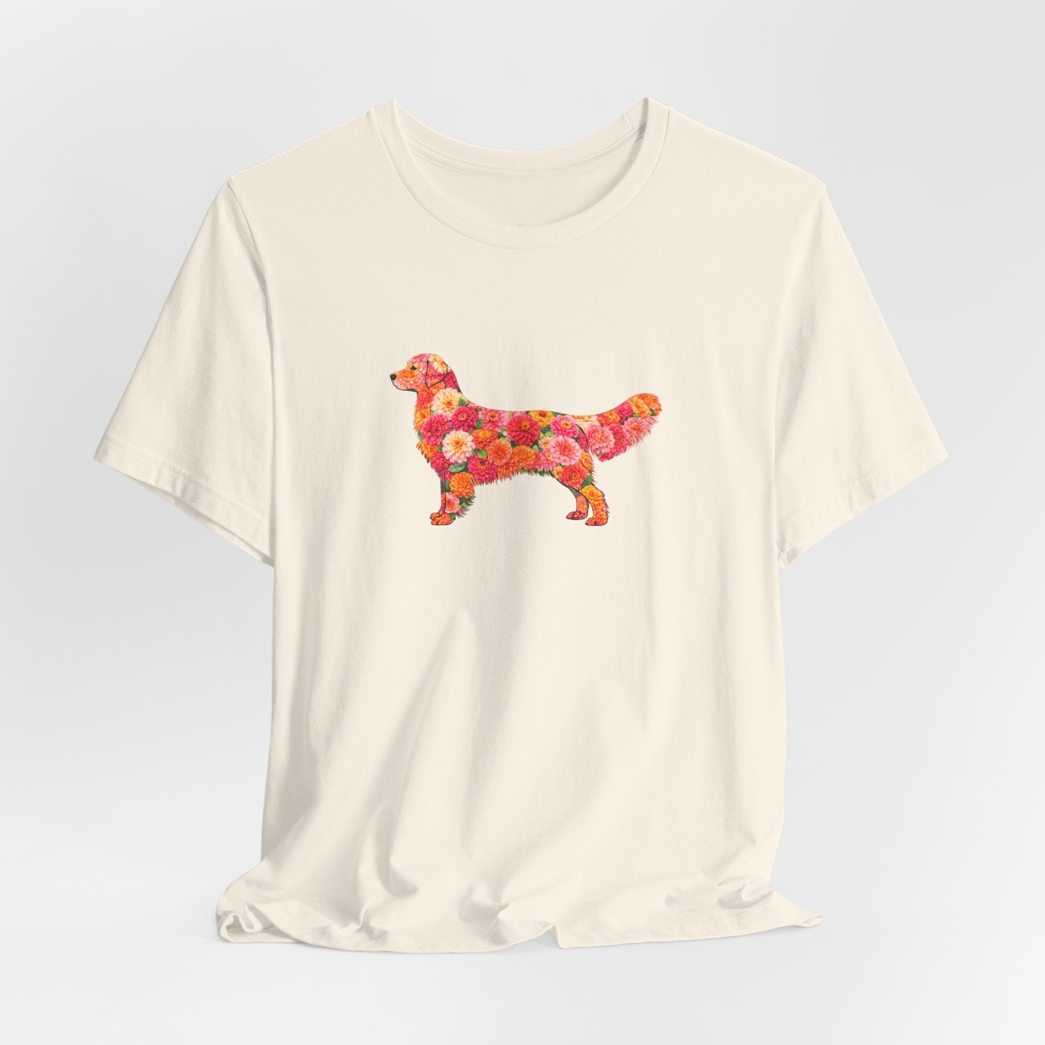 Floral Golden Retriever T-Shirt — Cute Dog Silhouette with Flower Pattern