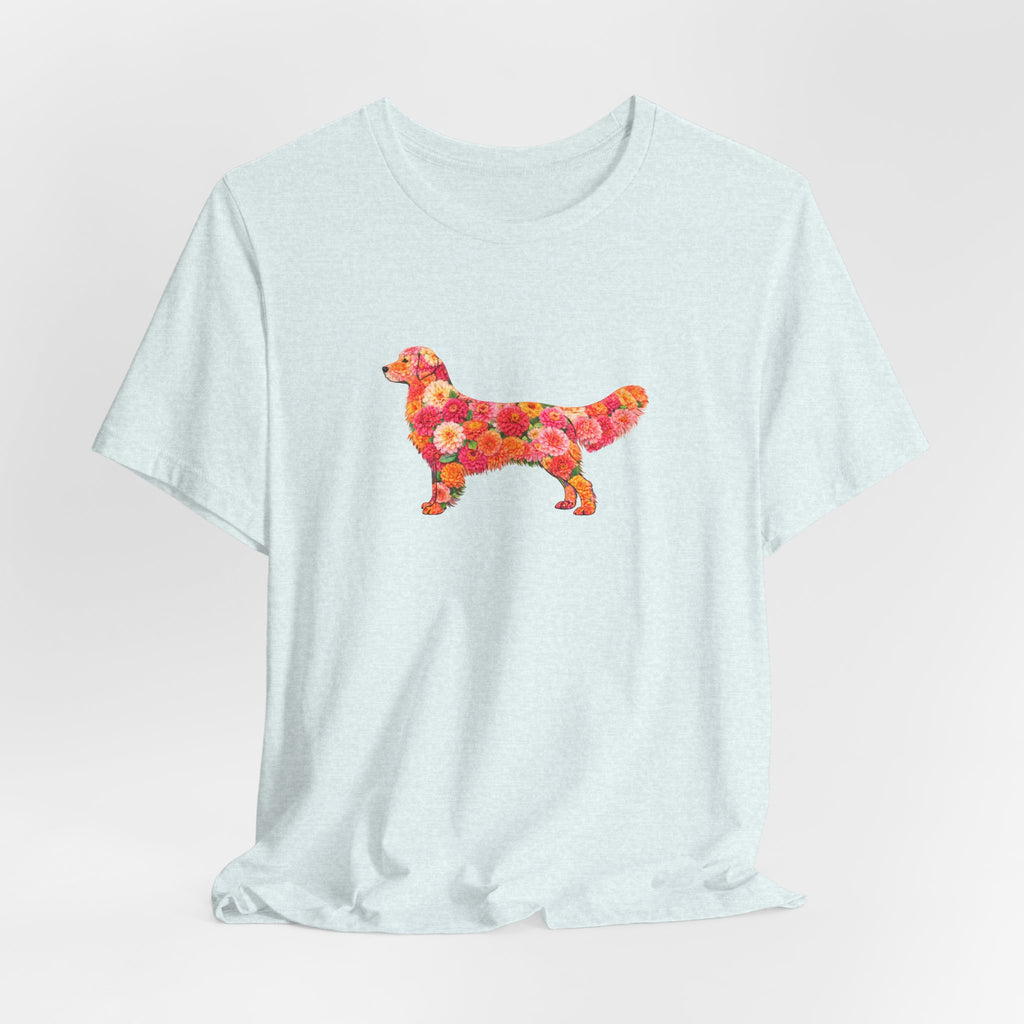 Floral Golden Retriever T-Shirt — Cute Dog Silhouette with Flower Pattern