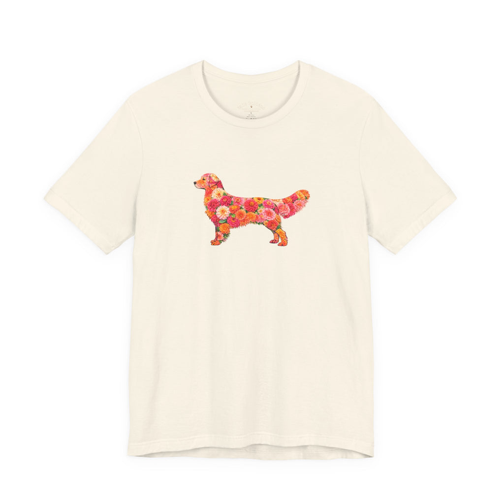 Floral Golden Retriever T-Shirt — Cute Dog Silhouette with Flower Pattern