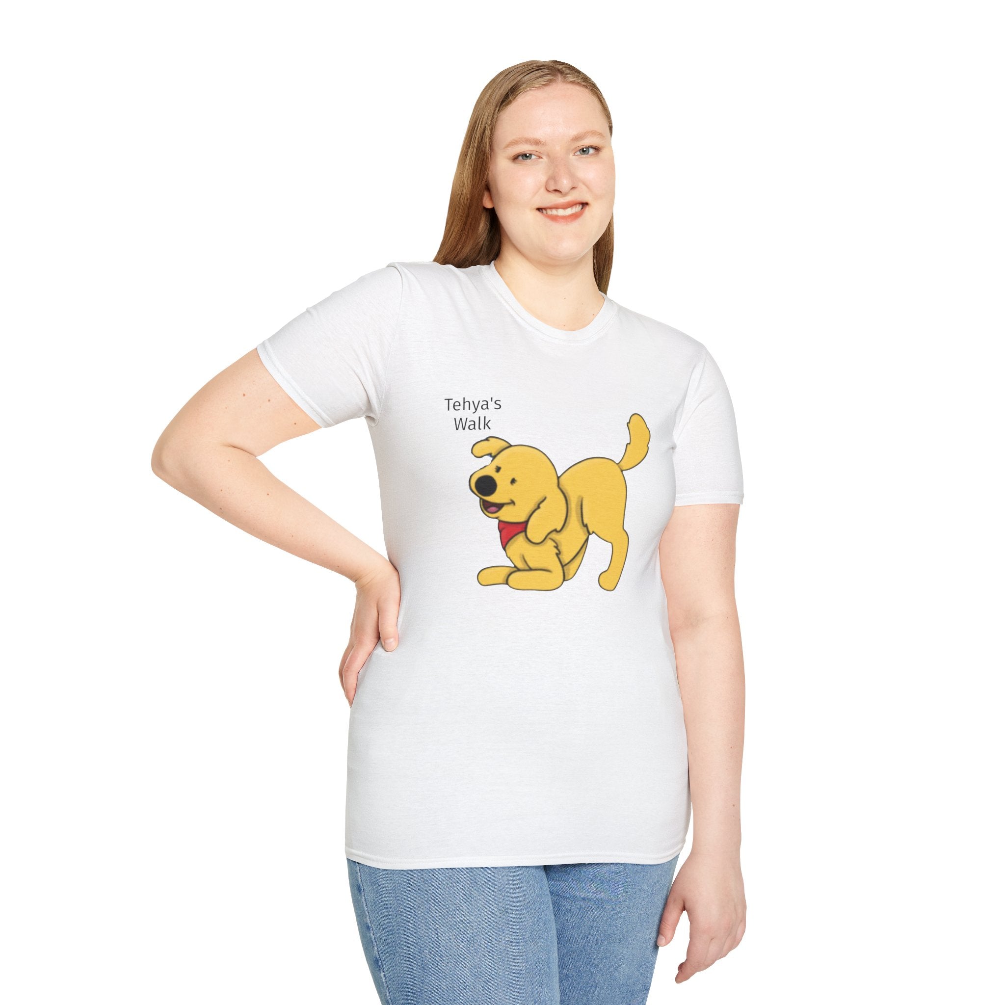 Cute Dog Cartoon T-Shirt — "Tehya's Walk" Cute Yellow Puppy Tee