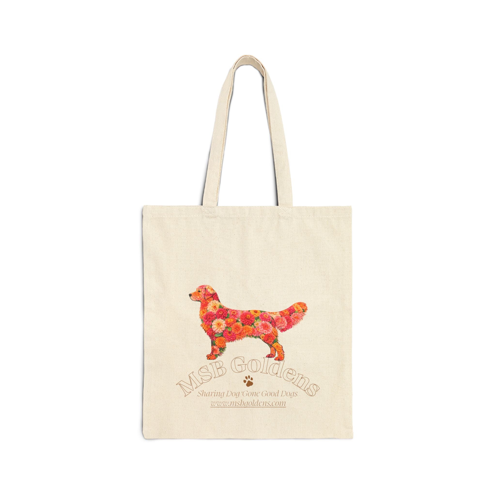 Floral Golden Retriever Tote — Canvas Dog Lover Market Bag