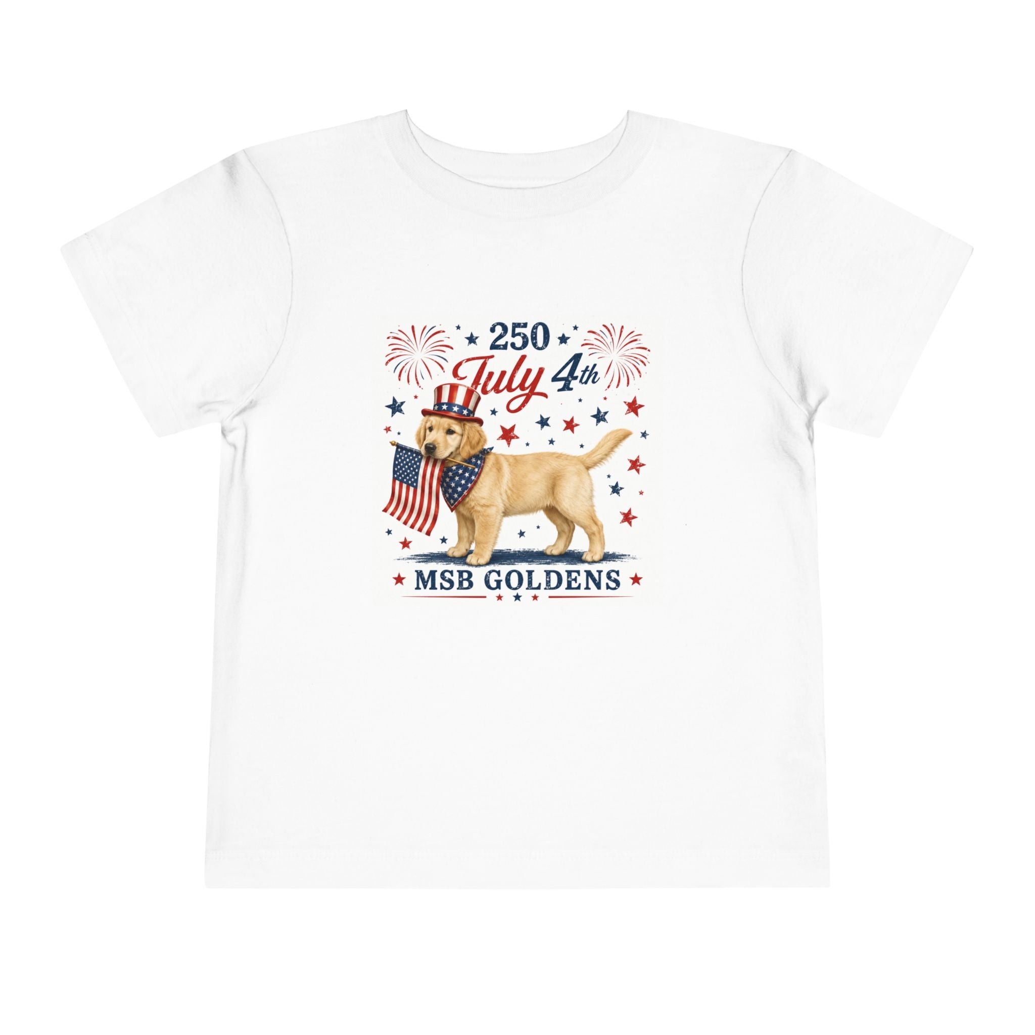 4th of July Golden Retriever Toddler Tee – Patriotic Puppy with Flag