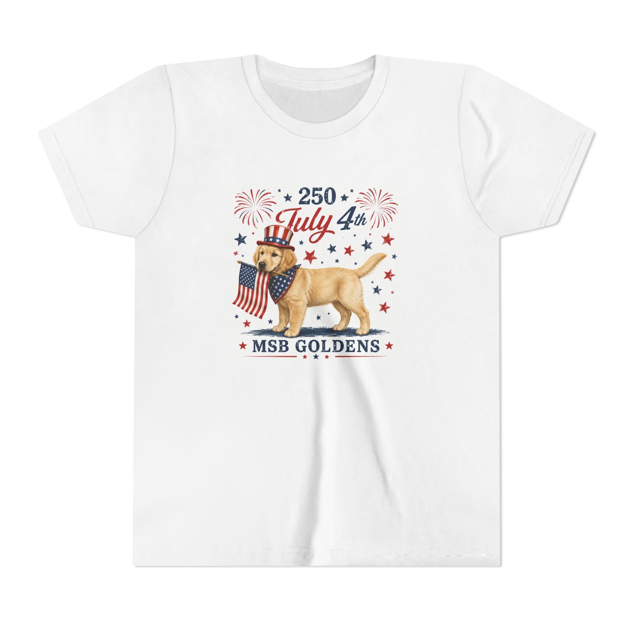 Youth 4th of July Golden Retriever Tee — 'July 4th' Patriotic Dog Kids Shirt