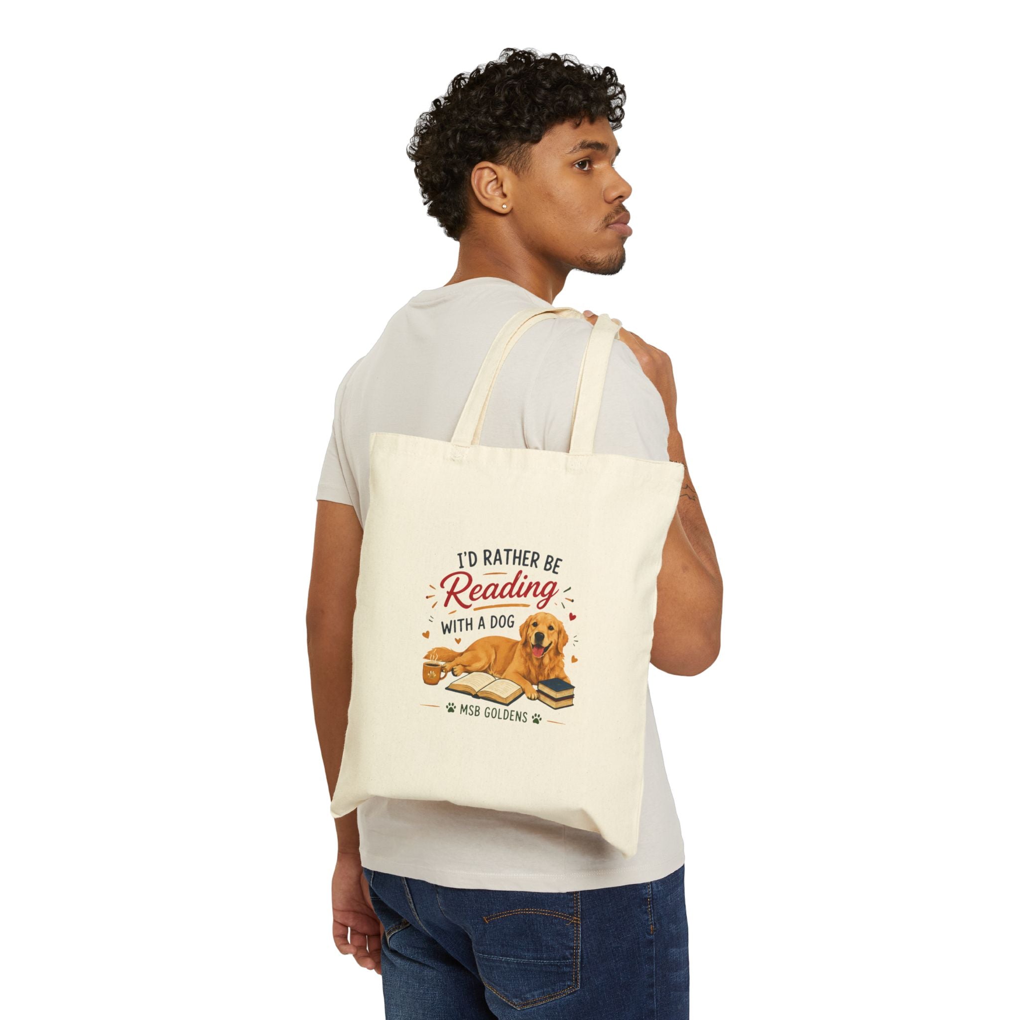 Cotton Canvas Tote Bag, I'd Rather Be Reading with a Dog