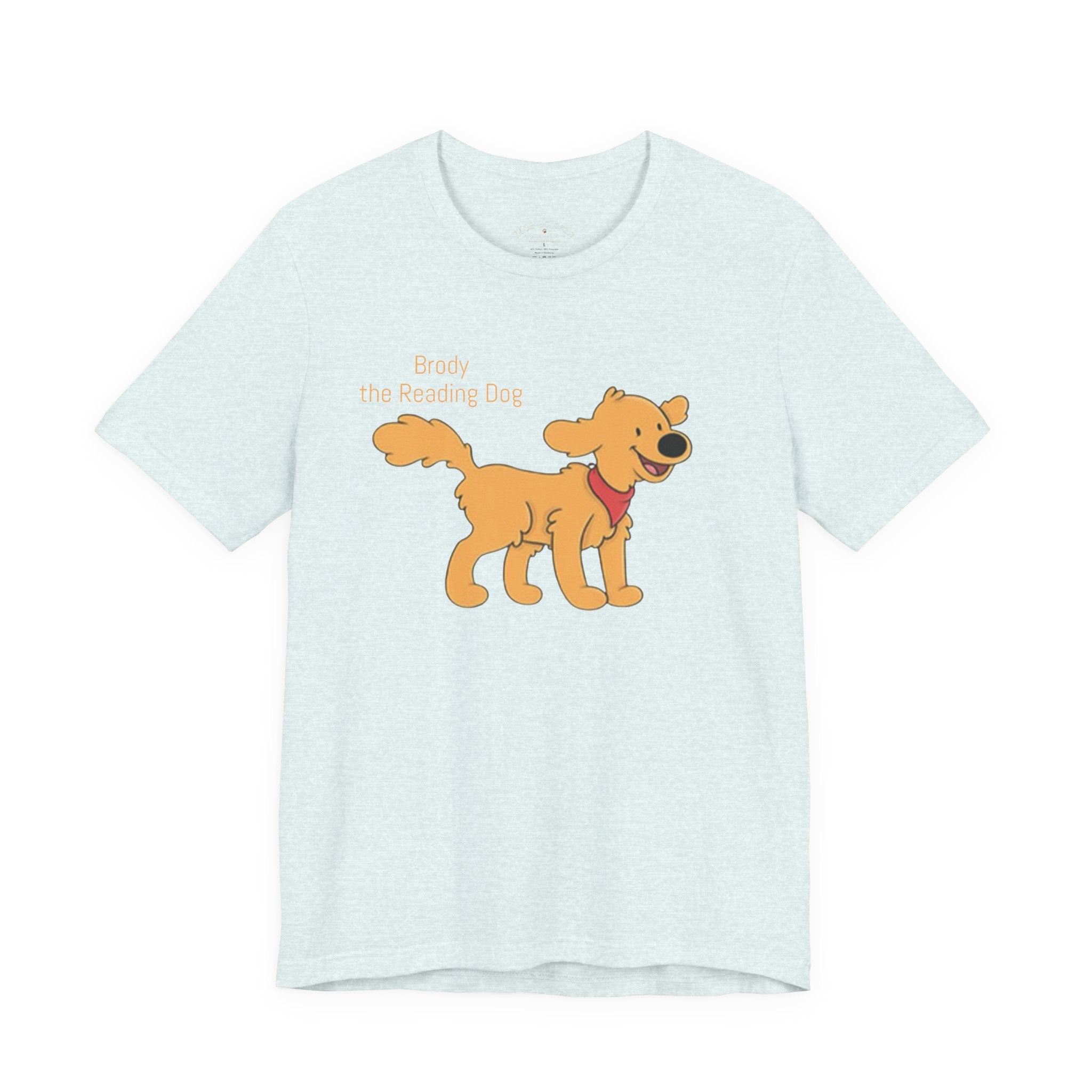 Happy Golden Retriever Dog T‑Shirt — "Brody the Reading Dog" Cute Cartoon Tee