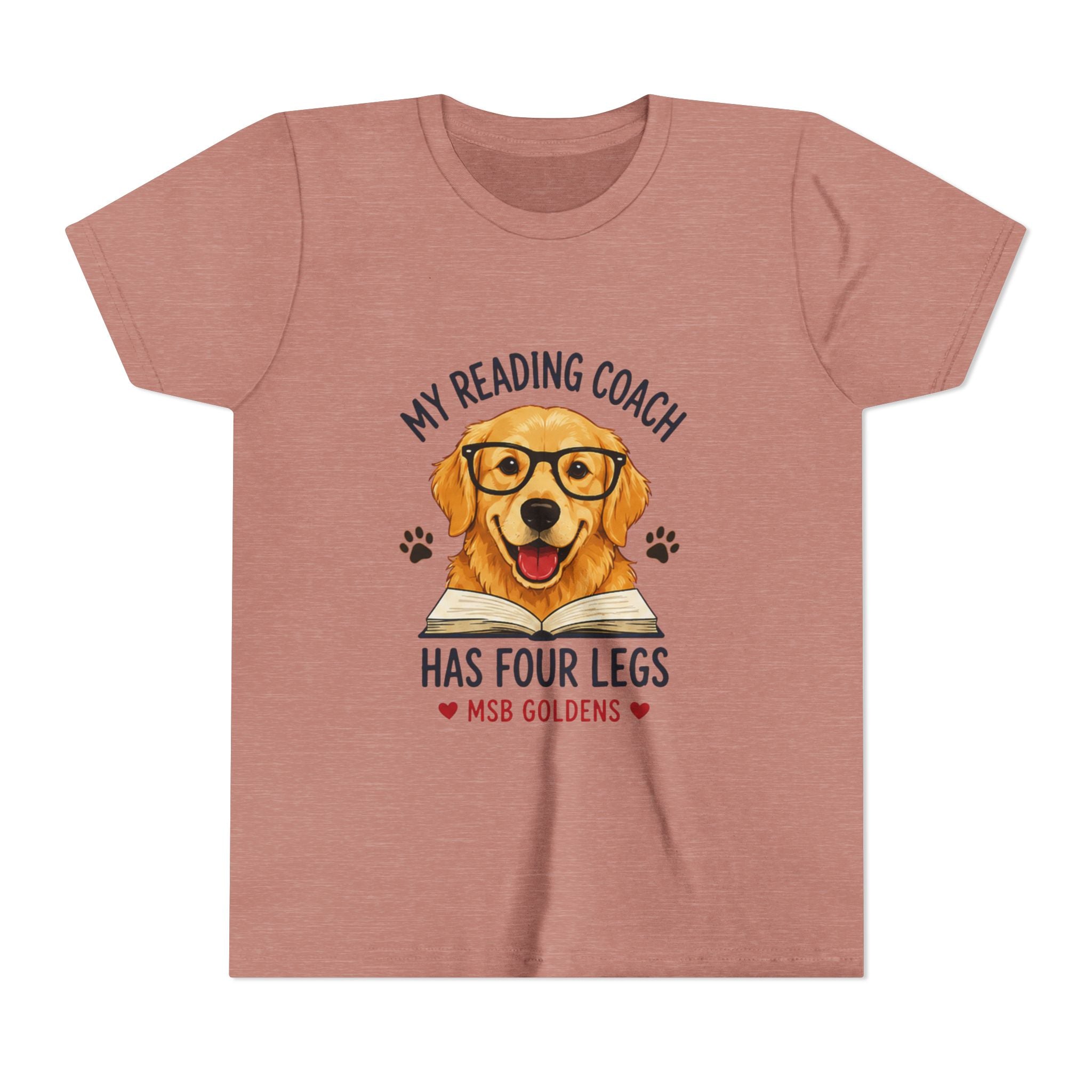 Youth Tee — "My Reading Coach Has Four Legs" Golden Retriever Kids Shirt