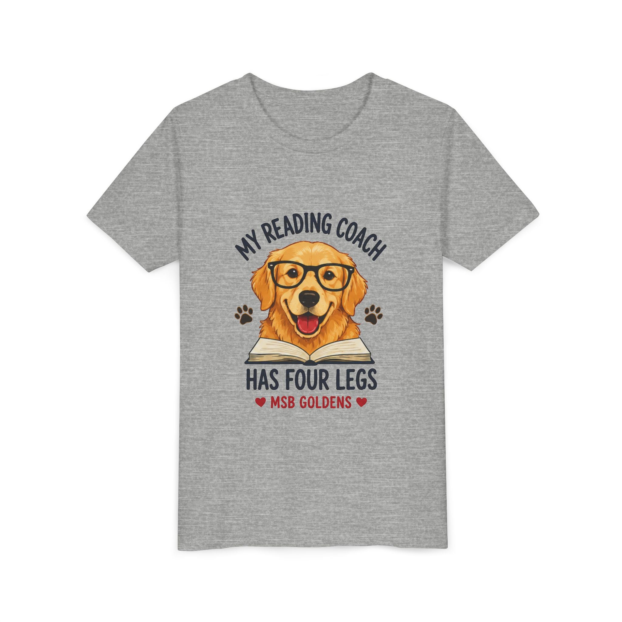 Youth Tee — "My Reading Coach Has Four Legs" Golden Retriever Kids Shirt