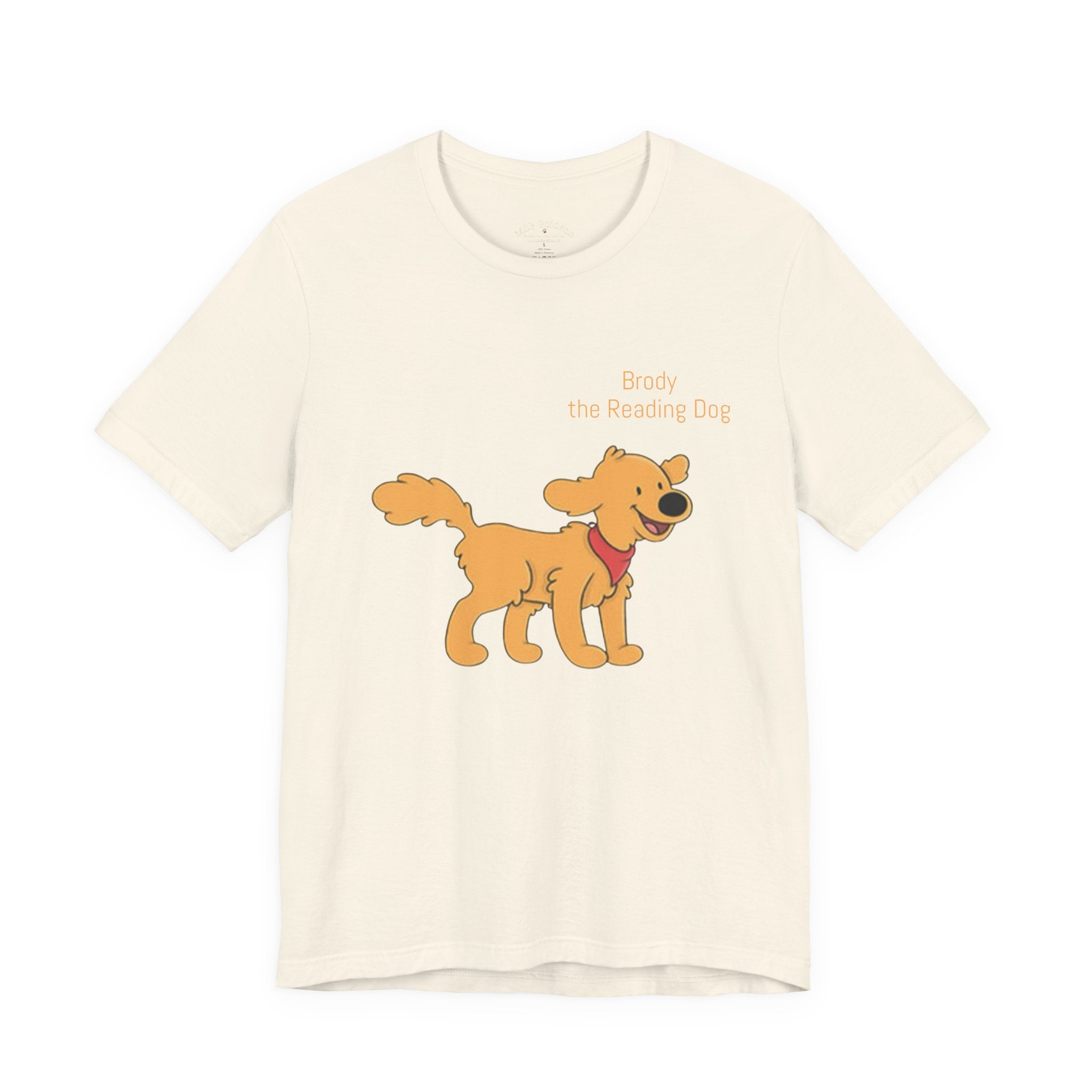 Happy Golden Retriever Dog T‑Shirt — "Brody the Reading Dog" Cute Cartoon Tee